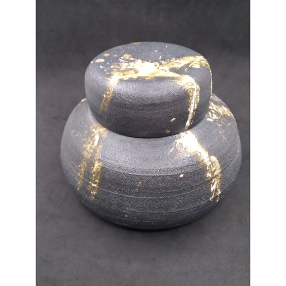Modernist Studio Pottery Splatter Paint On faux lidded Vase signed Abrams? '73 - Picture 12 of 16